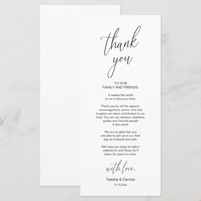 Modern Wedding Dinner Place Setting Thank You Card (Front/Back)