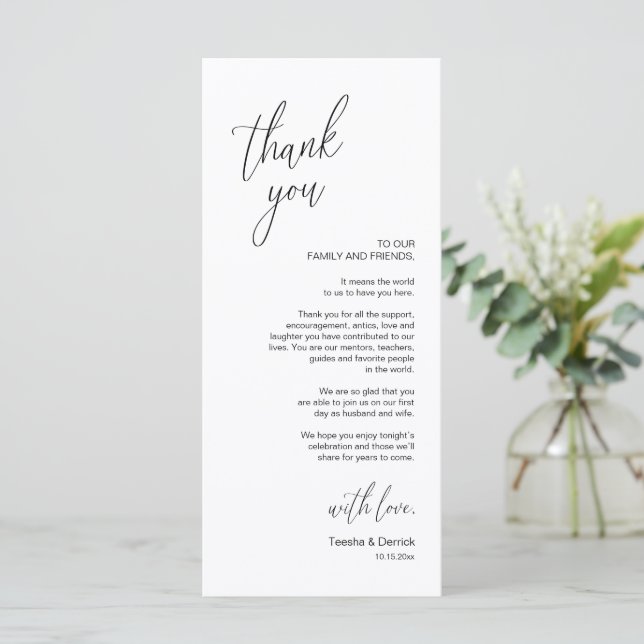 Modern Wedding Dinner Place Setting Thank You Card (Standing Front)