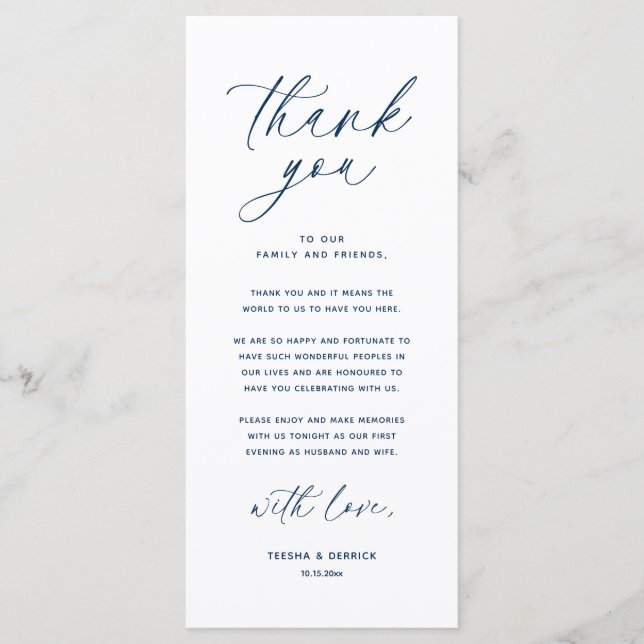 Modern Wedding Dinner Place Setting Thank You Card (Front)