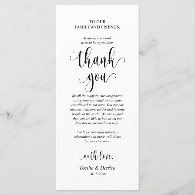Modern Wedding Dinner Place Setting Thank You Card (Front)