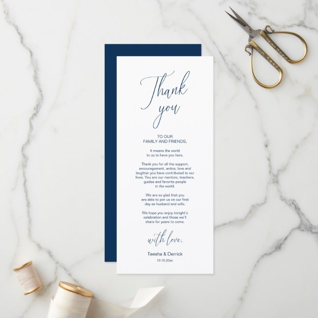 Modern Wedding Dinner Place Setting Thank You Card (Front/Back In Situ)
