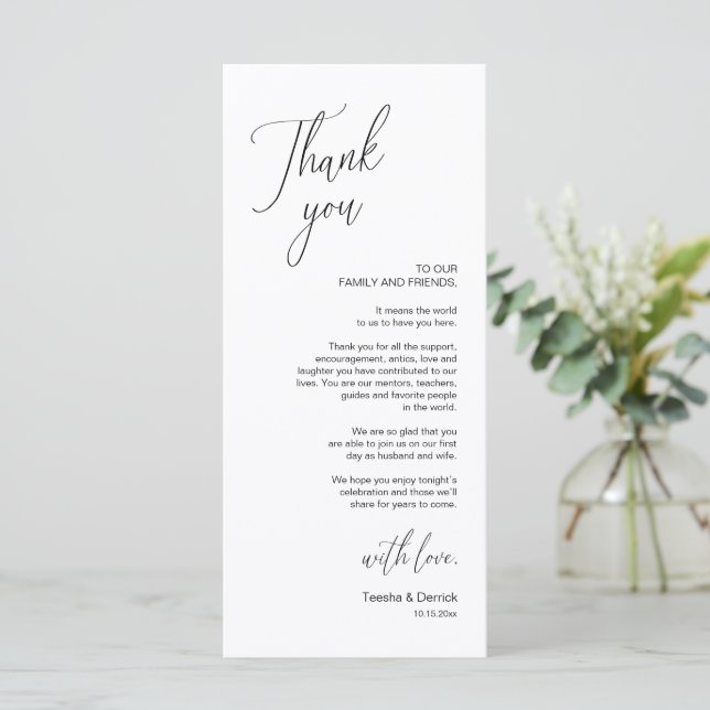 Modern Wedding Dinner Place Setting Thank You Card (Standing Front)