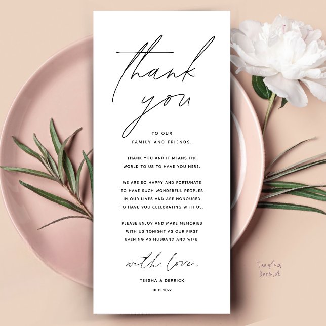 Modern Wedding Dinner Place Setting Thank You Card (Modern Wedding Dinner Place Setting Thank You Card Reception Brunch Lunch in Black and White)