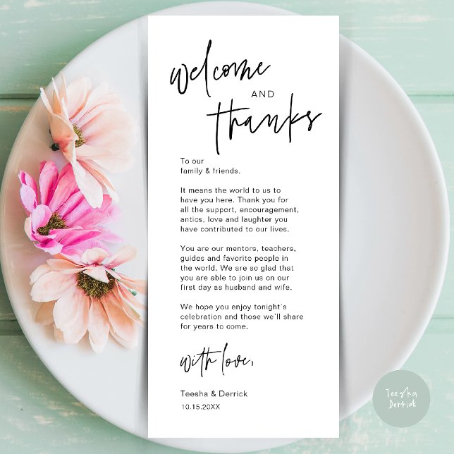 Modern Wedding Dinner Place Setting Thank You Card (Modern Casual Wedding Dinner Place Setting Thank You Card in black and white)