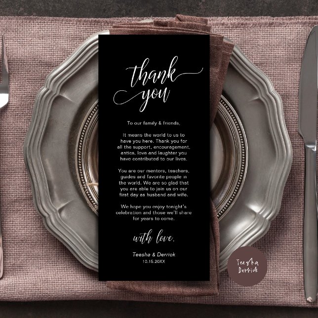 Modern Wedding Dinner Place Setting Thank You Card (Modern Wedding Dinner Place Setting Thank You Card in black and white)