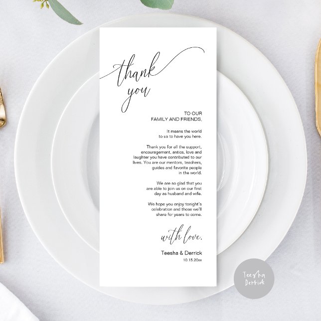 Modern Wedding Dinner Place Setting Thank You Card (Modern Elegant Wedding Dinner Place Setting Thank You Card, in Black and White)