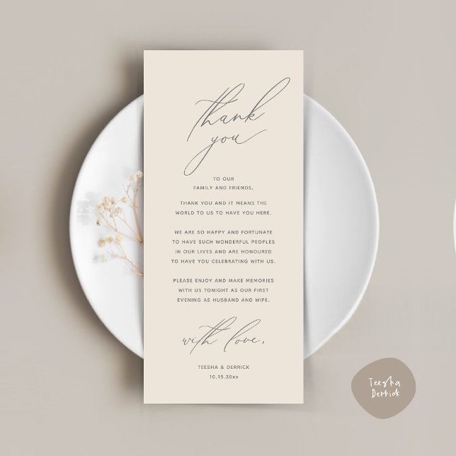 Modern Wedding Dinner Place Setting Thank You Card (Modern Wedding Dinner Place Setting Thank You Card, Minimalist Cream Grey)