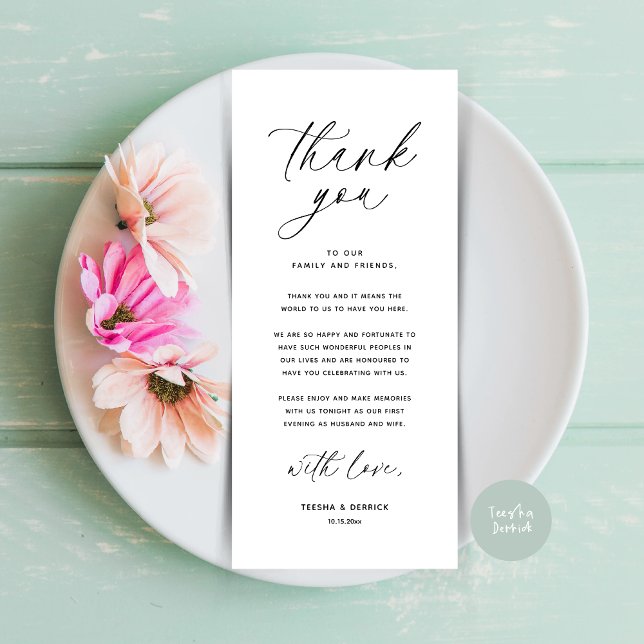 Modern Wedding Dinner Place Setting Thank You Card (Wedding Dinner Place Setting Thank You Card Modern Romantic Contemporary White Black)
