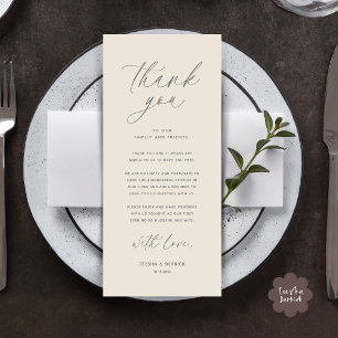 Modern Wedding Dinner Place Setting Thank You Card