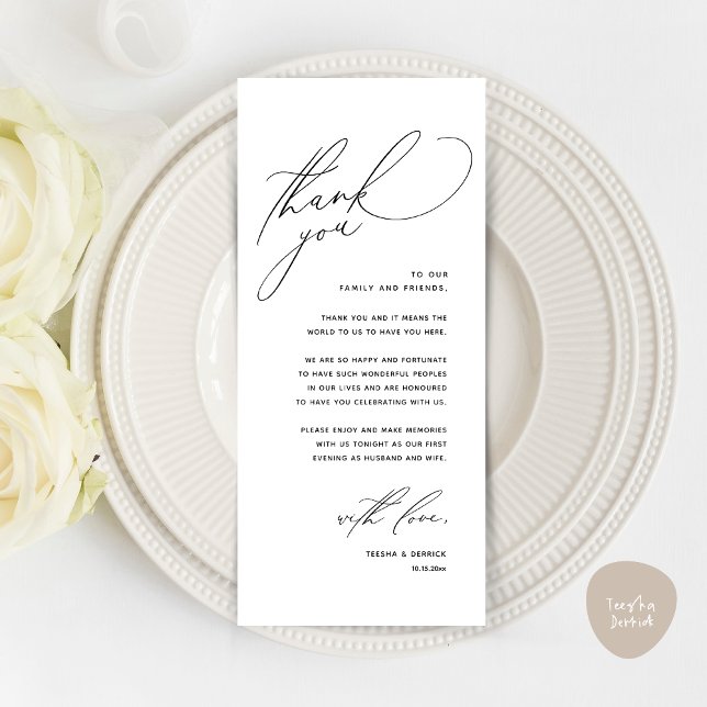 Modern Wedding Dinner Place Setting Thank You Card (Modern Wedding Dinner Place Setting Thank You Card, Romantic Plate Decor, in Black White)