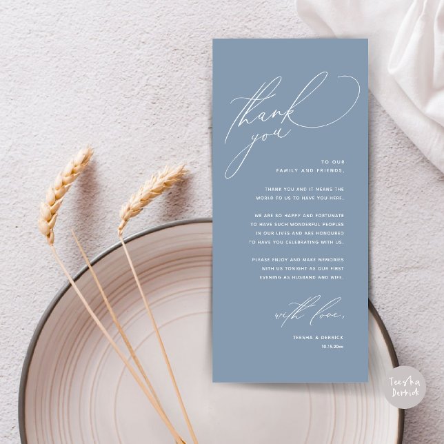 Modern Wedding Dinner Place Setting Thank You Card (Modern Wedding Dinner Place Setting Thank You Card, Romantic Plate Decor, in Dusty Blue)