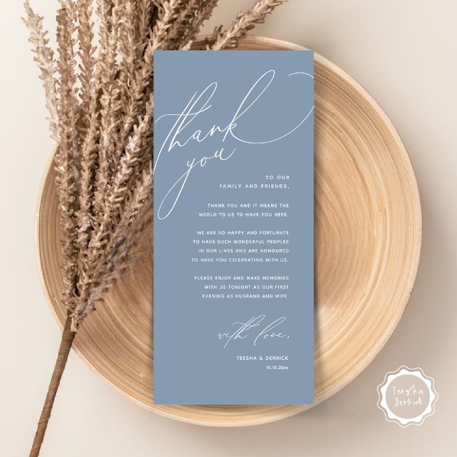 Modern Wedding Dinner Place Setting Thank You Card (Modern Wedding Dinner Place Setting Thank You Card, Romantic Plate Decor, in Dusty Blue)