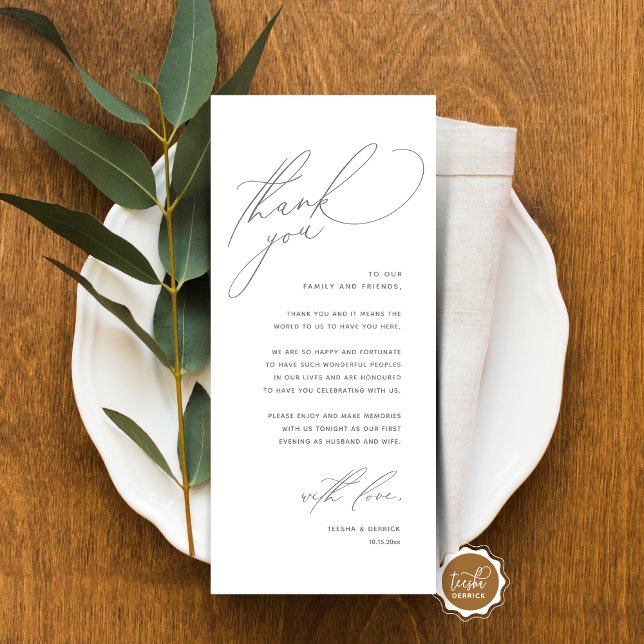 Modern Wedding Dinner Place Setting Thank You Card (Modern Wedding Dinner Place Setting Thank You Card, Romantic Plate Decor, in Dark Grey)