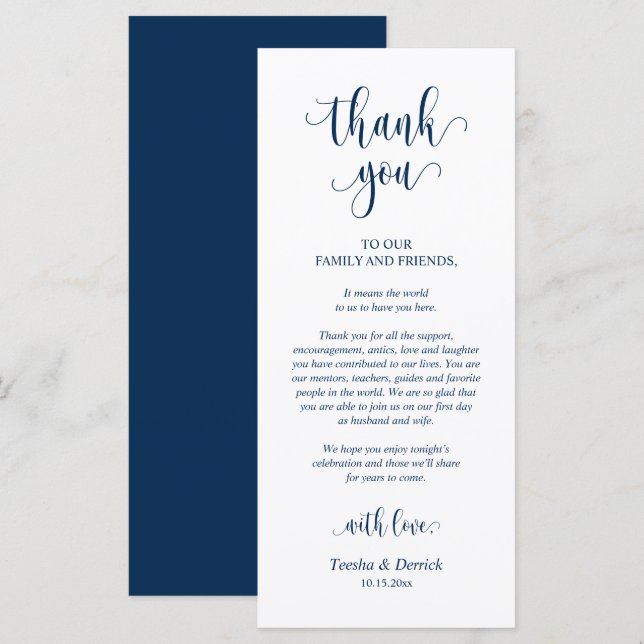 Modern Wedding Dinner Place Setting Thank You Card (Front/Back)