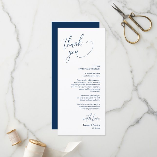 Modern Wedding Dinner Place Setting Thank You Card (Front/Back In Situ)