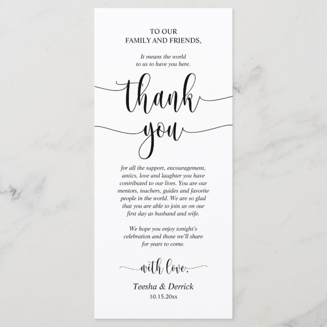 Modern Wedding Dinner Place Setting Thank You Card (Front)
