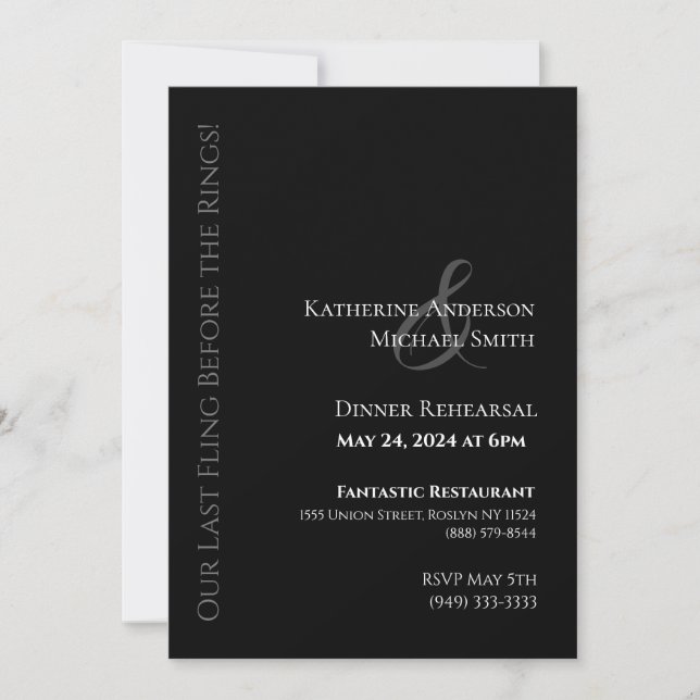 Modern Wedding Dinner Rehearsal-Black and White- Invitation (Front)