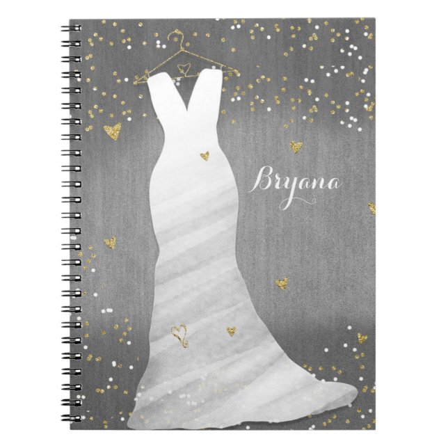 Modern Wedding Dress Confetti Hearts Bridal Shower Notebook (Front)