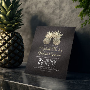 Modern Wedding Elegant Black Gold Pineapple Couple Invitation