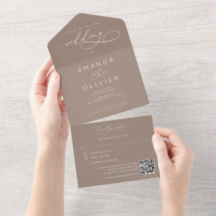Modern Wedding Elegant Chic Calligraphy Taupe All In One Invitation