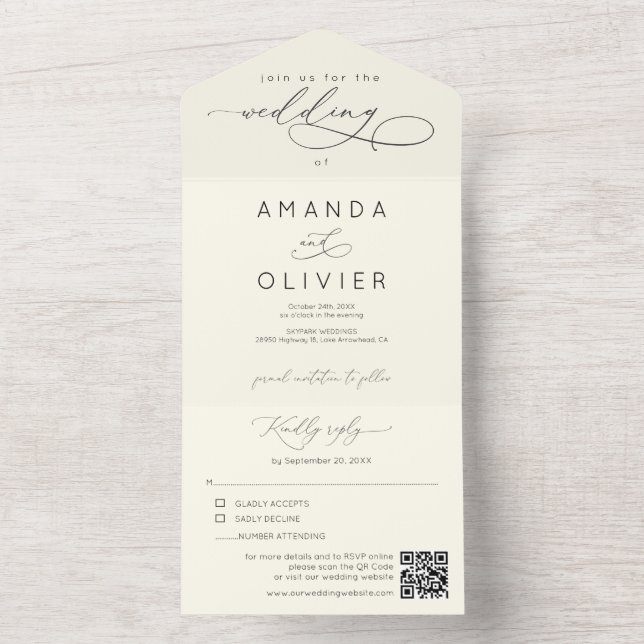 Modern Wedding Elegant Chic Calligraphy Yellow All In One Invitation (Inside)