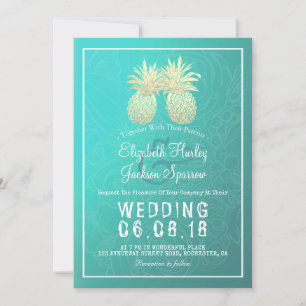Modern Wedding Elegant Gold Foil Pineapple Couple Invitation