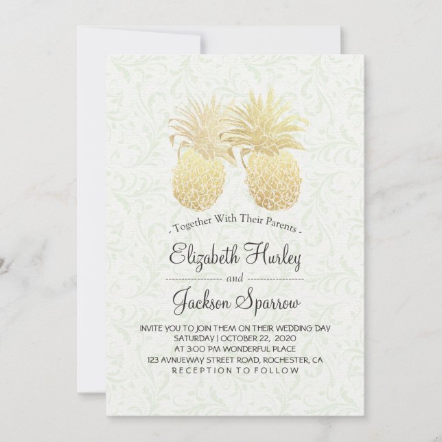 Modern Wedding Elegant Gold Foil Pineapple Couple Invitation (Front)