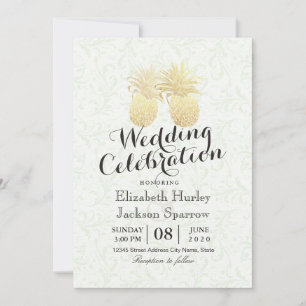 Modern Wedding Elegant Gold Foil Pineapple Couple Invitation