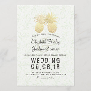 Modern Wedding Elegant Gold Foil Pineapple Couple Invitation