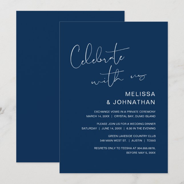 Modern Wedding Elopement, Celebrate with us Invita Invitation (Front/Back)