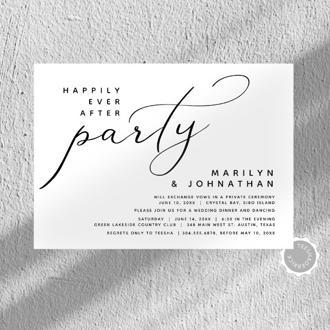 Modern Wedding Elopement Happily Ever After Party Invitation (Modern Minimalist, Happily Ever After Wedding Elopement Dinner Party Celebration Invitation Cards.)
