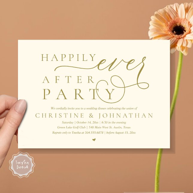 Modern Wedding Elopement, Happily Ever After Party Invitation (Modern Cute Wedding Elopement, Happily Ever After Party Invitation Card, PDF, in Yellow Gold)