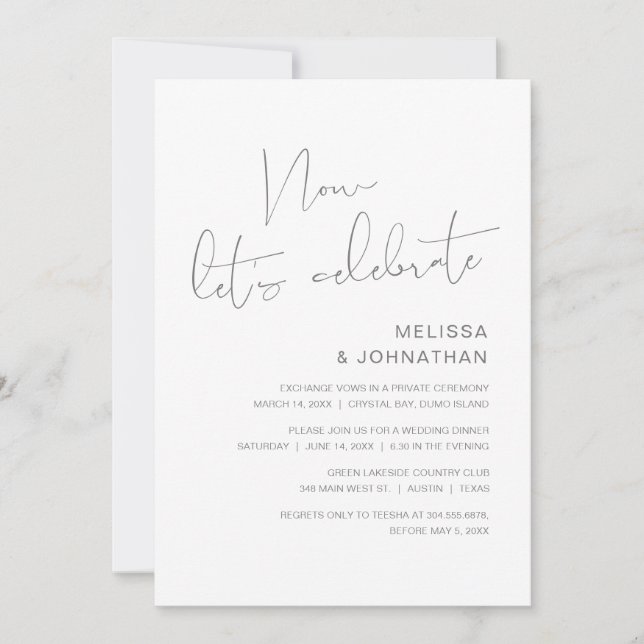 Modern Wedding Elopement, Now Let's Celebrate Invi Invitation (Front)