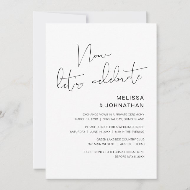 Modern Wedding Elopement, Now Let's Celebrate Invitation (Front)