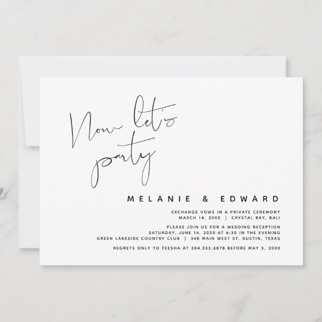 Modern Wedding Elopement, Now let's Party Invitation (Front)