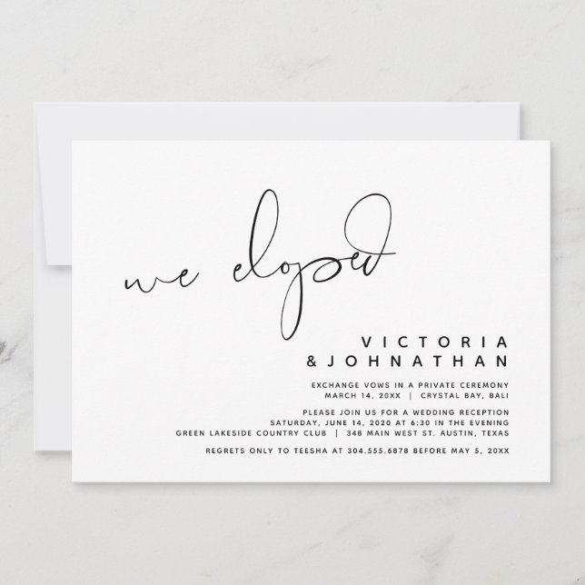 Modern Wedding Elopement, Surprise, we eloped Invi Invitation (Front)