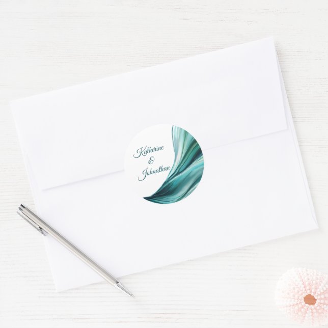 Modern Wedding-Emerald Green- Classic Round Sticker (Envelope)