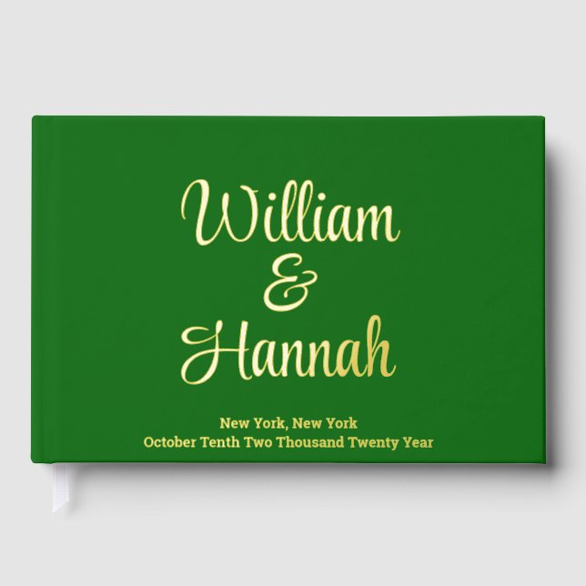 Modern Wedding Emerald Green with Gold Hardcover Guest Book (Front)