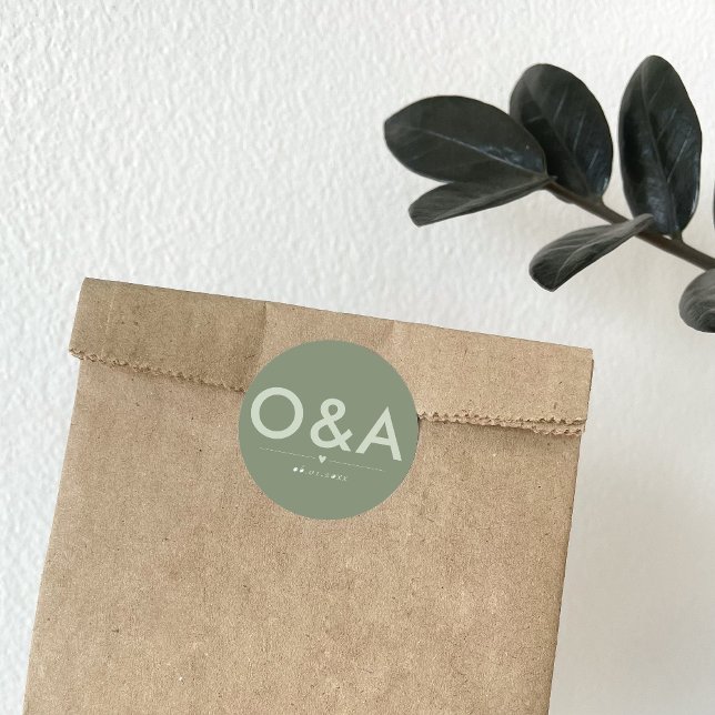Modern Wedding Envelope Monogram | Dark Sage Classic Round Sticker (Creator Uploaded)