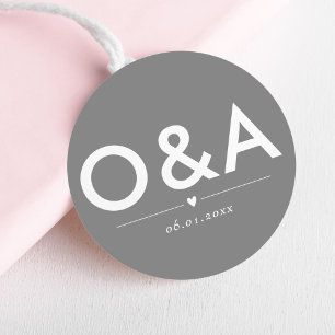 Modern Wedding Envelope Monogram   Dark Silver Classic Round Sticker