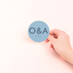 Modern Wedding Envelope Monogram   Light Blue Classic Round Sticker