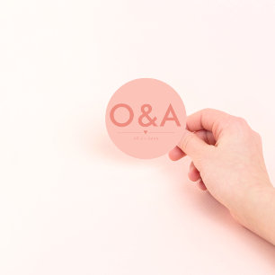 Modern Wedding Envelope Monogram   Light Coral Classic Round Sticker