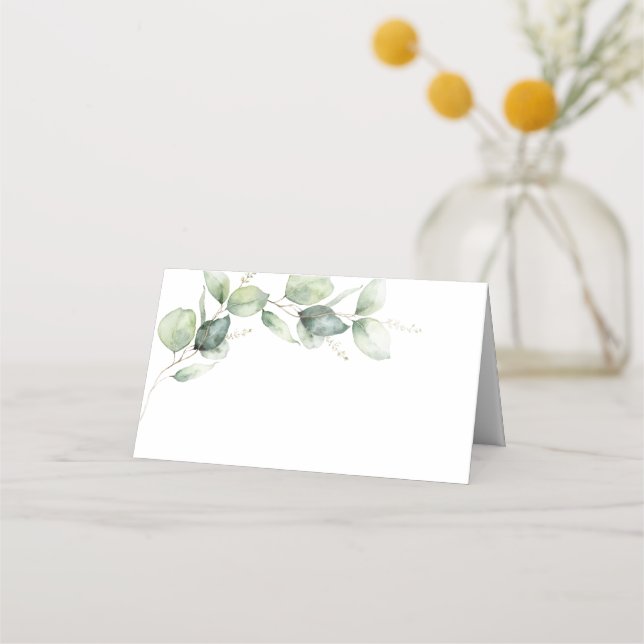 Modern Wedding Eucalyptus Greenery Succulent Place Card (Front)