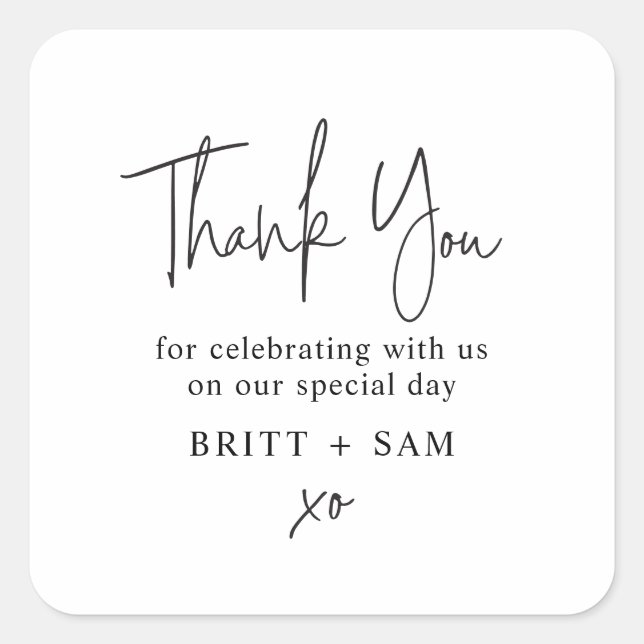 Modern Wedding Favour Script Handwritten Custom Cl Square Sticker (Front)
