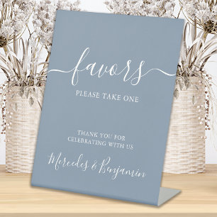 Modern Wedding Favours Personalised Dusty Blue Pedestal Sign