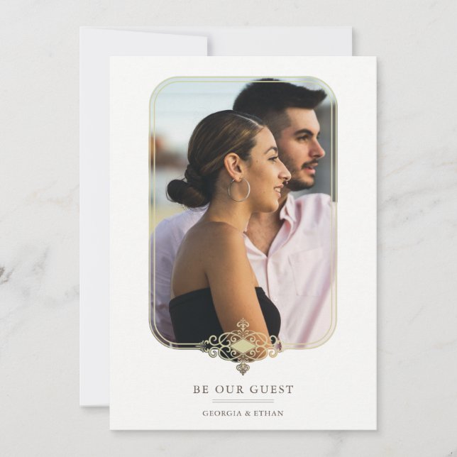 Modern Wedding Flourish Filigree Fancy Photo Frame Invitation (Front)