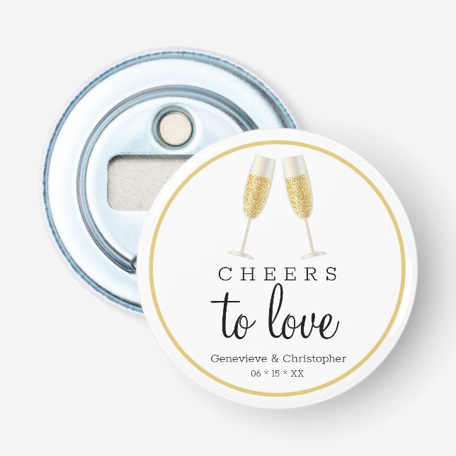 Modern Wedding | Gold Cheers to Love Champagne Bottle Opener (Front)