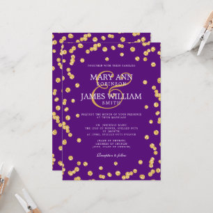 Modern Wedding Gold Glitter Confetti Purple  Invitation