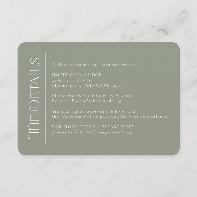 Modern Wedding Green Moss Details Enclosure Card (Front)