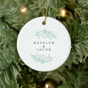 Modern Wedding Greenery Christmas Ornament
